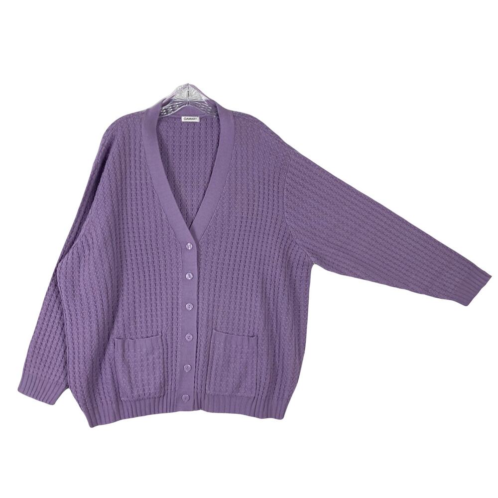 nwot DAMART Cardigan Women 26/28 XXXL Purple Lilac Cable Knit Pearl Button